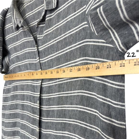 Linen Button Top Gray Stripe 3/4 Sleeve HABITAT L Coastal Grandmother Lagenlook - Picture 5 of 10